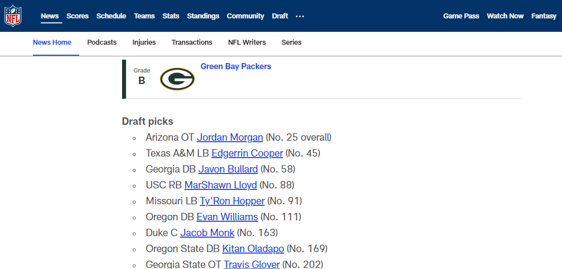 Segundo o analista, o Packers fez um bom draft, mesmo com algumas picks questionadas pelos scouts.